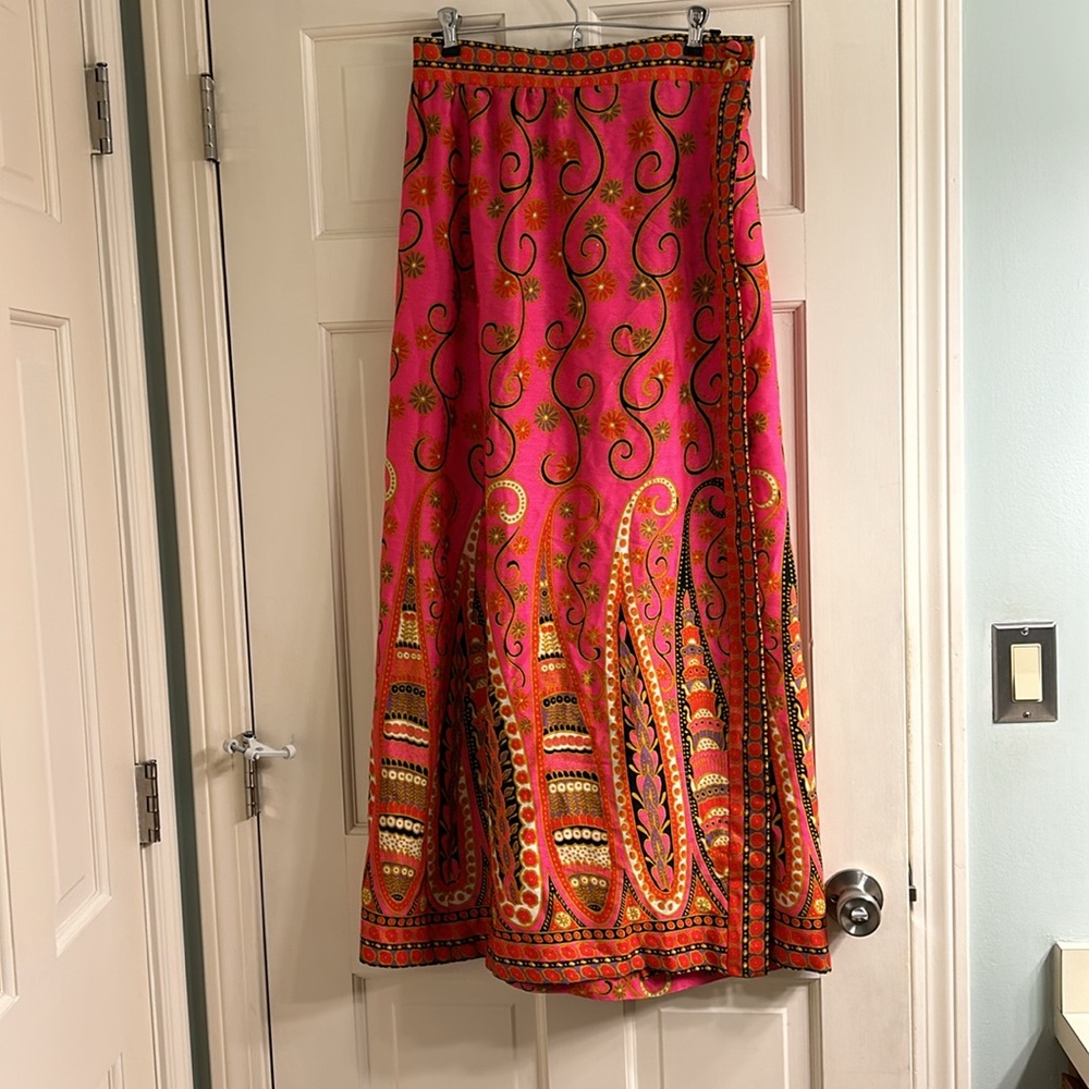 Vintage Late 60s/70s Alex Colman Small Psychedelic Wrap Maxi Skirt --Groovy!